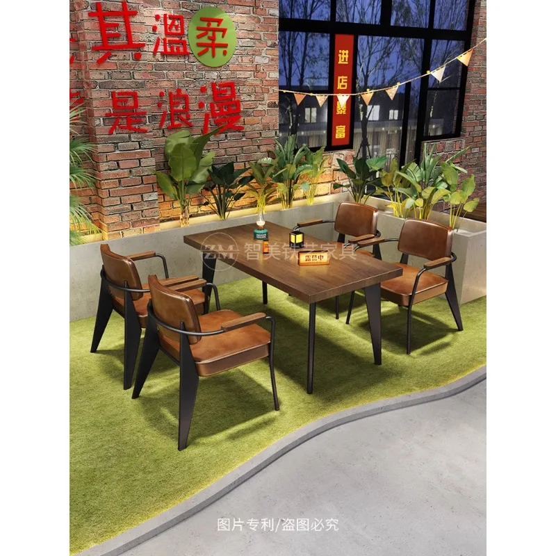 

Retro industrial style bistro coffee western restaurant barbecue restaurant dining bar milk tea clear bar dining table commercia