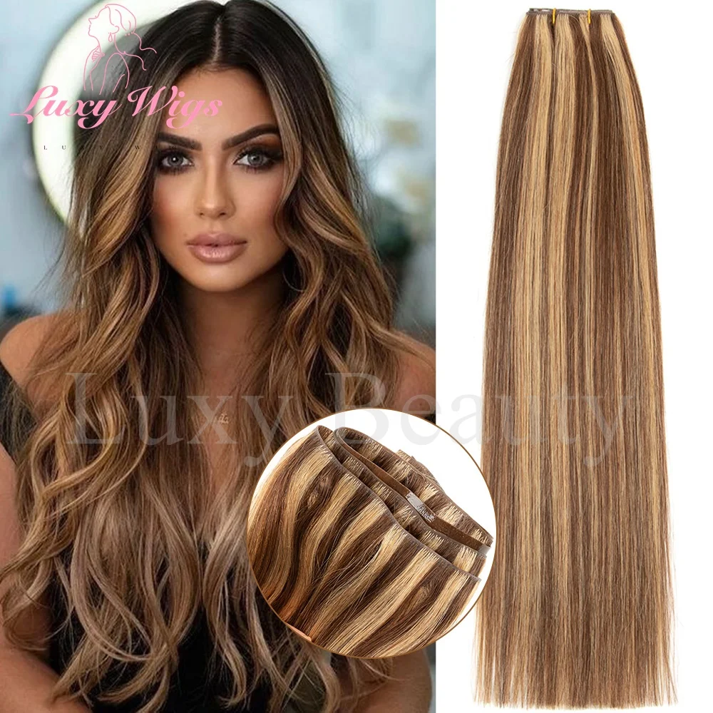 

Прямые накладные пряди для наращивания волос балаяж коричневого цвета, невидимые, на ленточной основе, из натуральных человеческих волос, коричнево-русые, с инжекционной полиуретановой основой (PU Skin Weft)