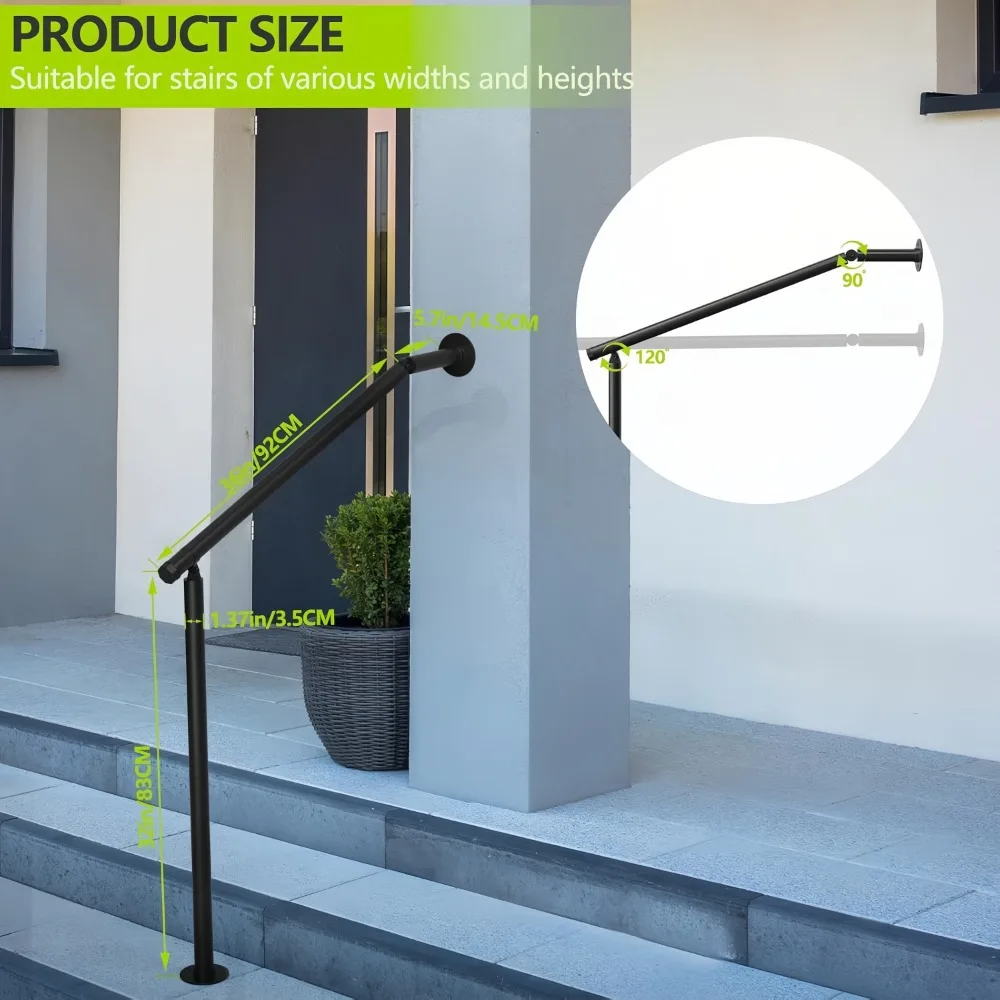 مجموعة درابزين حديد مزورة، مناسبة لـ 2-3 خطوات، تركيب متعدد الجوانب، سلامة لكبار السن، بما في ذلك درابزين الشرفة.