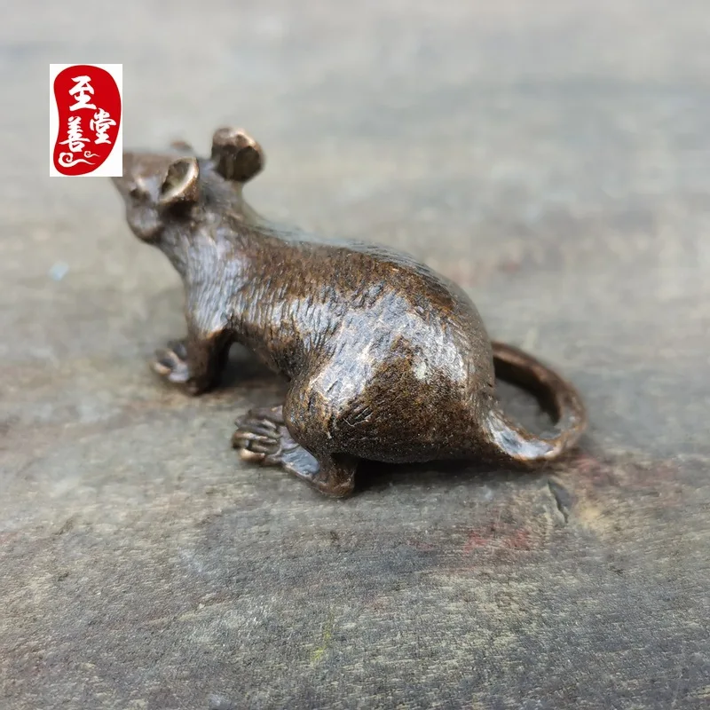 Antique Collection Old Patina Alloy Copper Living Room Decorative Ornament Zodiac Rat5x3x2CM