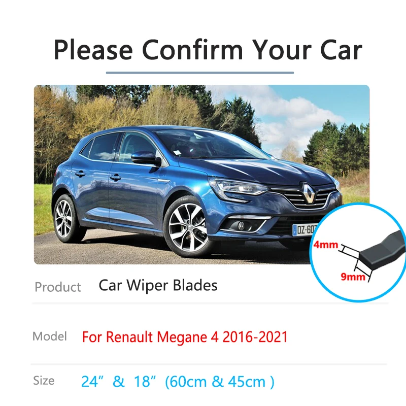 For Renault Megane Grandcoupe 4 IV 2016~2021 for Frameless Rubber Wiper Blades Windshield Windscreen Auto Replacement Parts