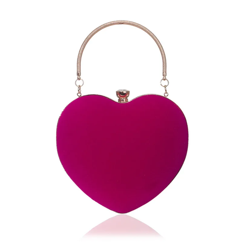 Velluto acrilico diamanti a forma di cuore rosso/nero borse da sera mini pochette borsa con tracolla a catena borsa da sera per il matrimonio