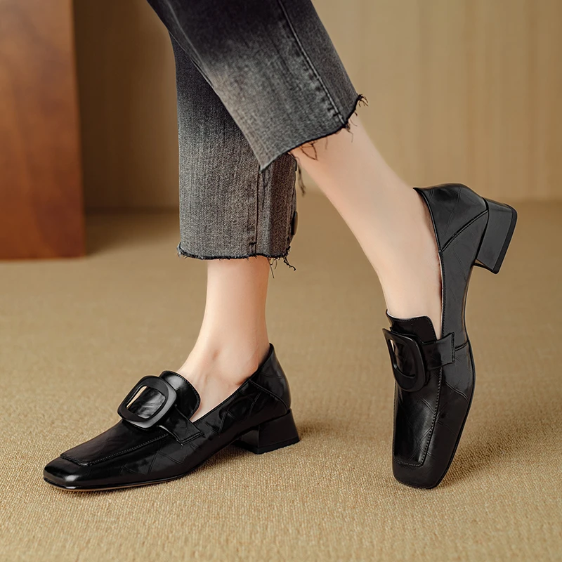 Shoes Female 2024 Hot Sale Mary Janes Women\'s High Heels Retro Dress Pumps Women   Square Toe Med Heel Shoes Women