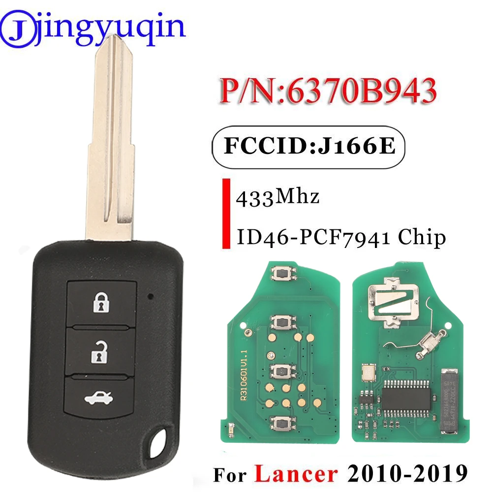 

Пульт дистанционного управления для автомобиля Jingyuqin, P/N: 6370B943, Fccid: OUCJ166E, 433 МГц, чип ID46-PCF7941, для Mitsubishi Lancer 2010-2019