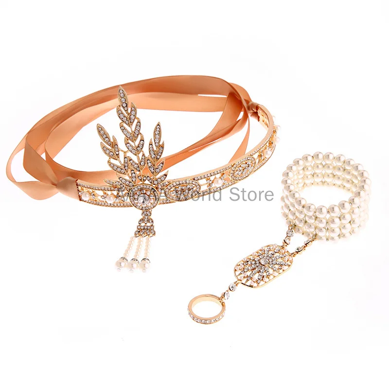 Women's 1920s Deco Vintage Hair Accessoy with Bracelet Great Gatsby Flapper Dress Accessories
