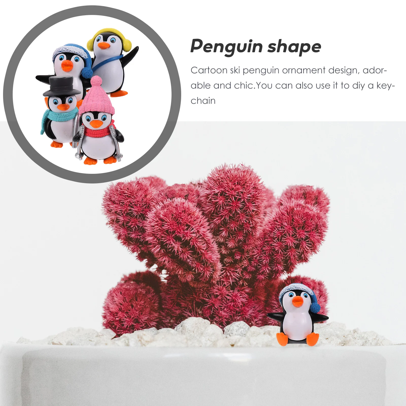 

8pcs Cartoon Ski Pendant Diy Keychain Micro Landscape Ornament Resin Desktop Decor For Bonsai Succulent Funny Penguin Landscape