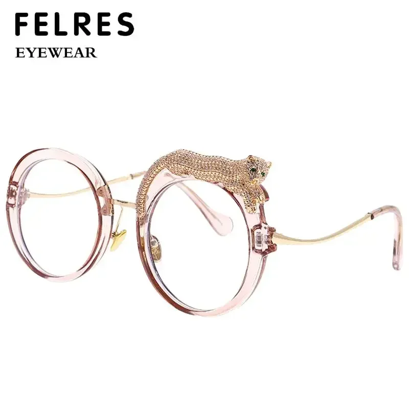 Round Clear Green Glasses Frames Men Blue Light Filter Panther Eyeglasses Women Brand Designer Overszied Reading Glasses FELRES