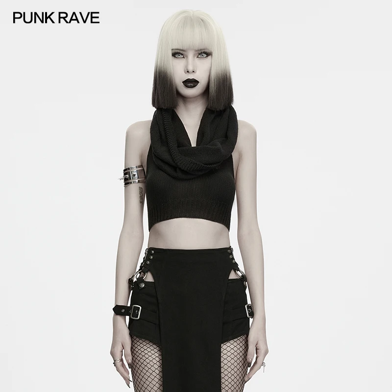 PUNK RAVE Women's Wasteland Pullover Sweater Drawstring Design While Skull Embellishments Punk Vibe Party Club Top