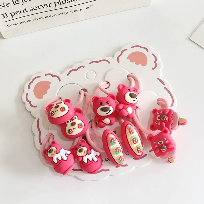 Cute Cartoon Rubber Bands for Children, Strawberry Bows, Cordas, Headbands, Little Girls, Acessórios para cabelo