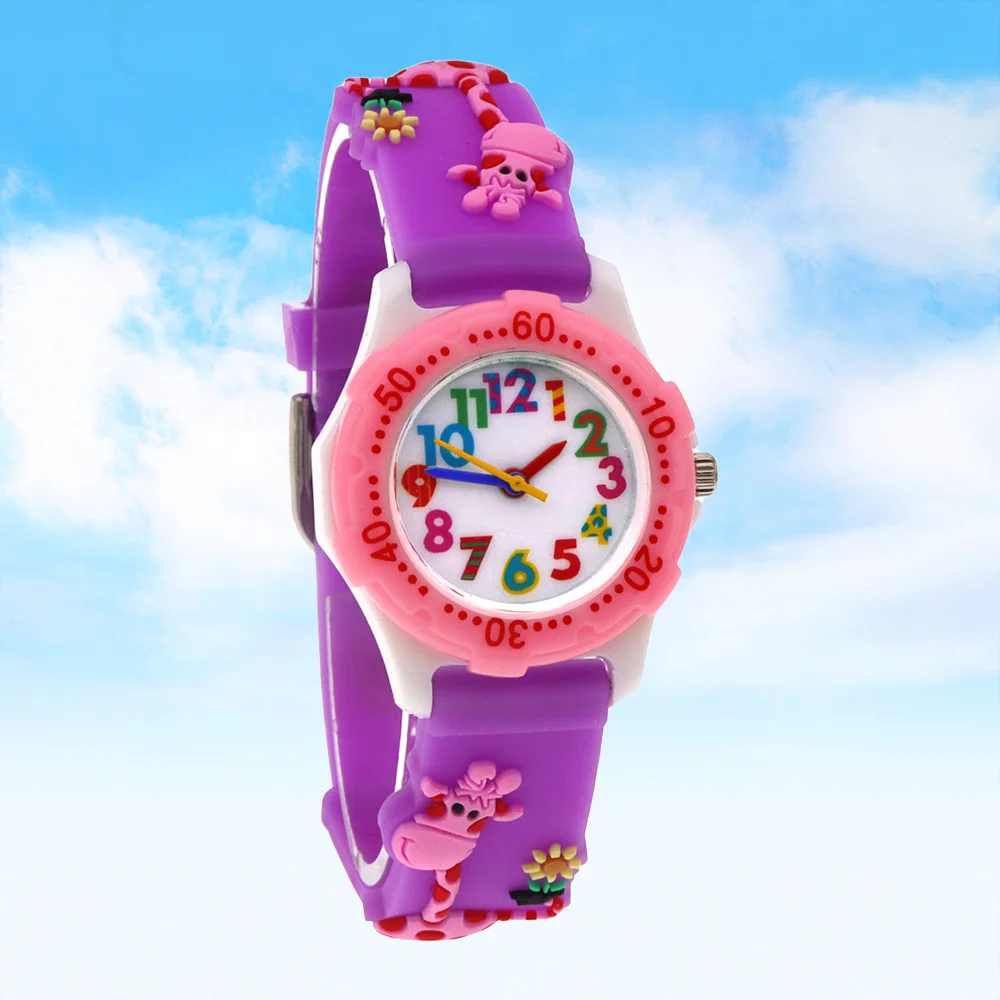 Kids Cartoon Wrist Watch with Silicone Strap Colorful Mini Giraffe Design Clock for Children
