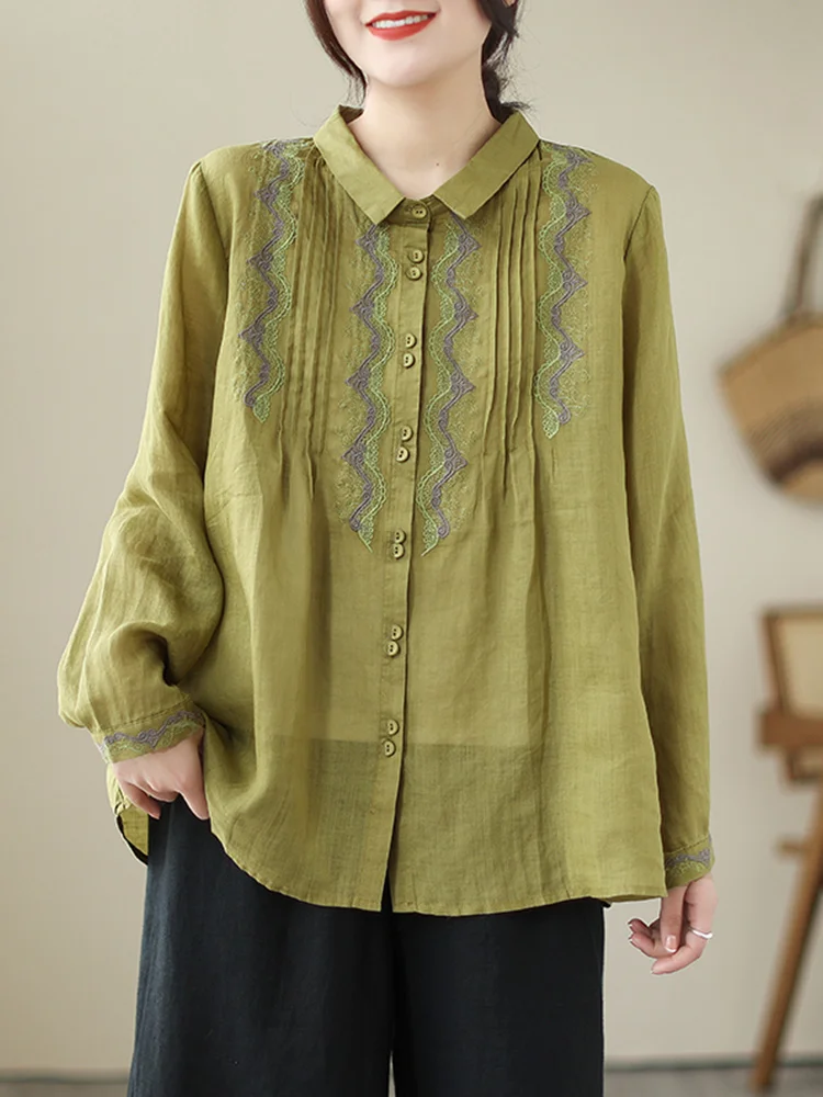 Ele المطرزة القطن الكتان irt طويلة Sve عارضة الياقة فضفاضة تناسب السيدات تخفيف Sle الصيف Faion الأعلى #2