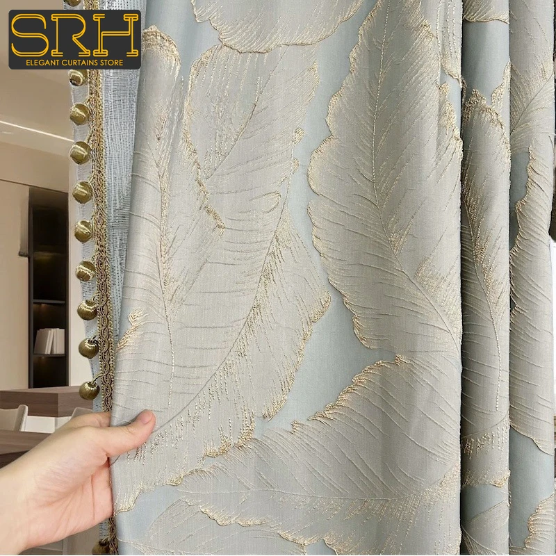 

Embossed Light Luxury Curtains for Living Room Bedroom High Precision Gold Leaf Jacquard Light Blocking Window Hall Decor Custom