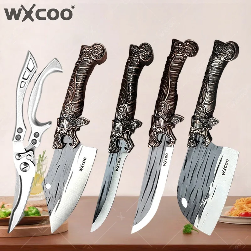 WXCOO Multifunctional Meat Cutting Butcher Knife Hand Forged Stainless Steel Boning Knife Household Fruit Cutter Kitchen Knife