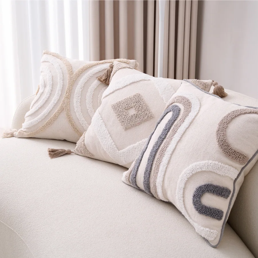 Bohemian Canvas Embroidery Throw Pillowcase Cotton and Linen Geometric Pattern Jacquard Cushion Cover 45x45cm Decoration Sofa