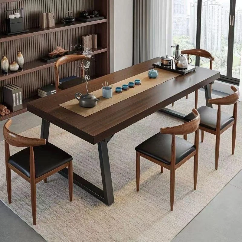 

Large board tea table, one and five chairs with tea set, new Chinese style living room,