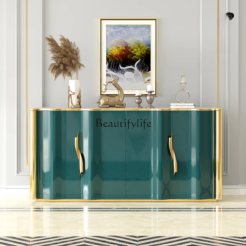 

Italian light luxury entrance shoe cabinet living room decorative cabinet mirror high-gloss paint finish simple and modern