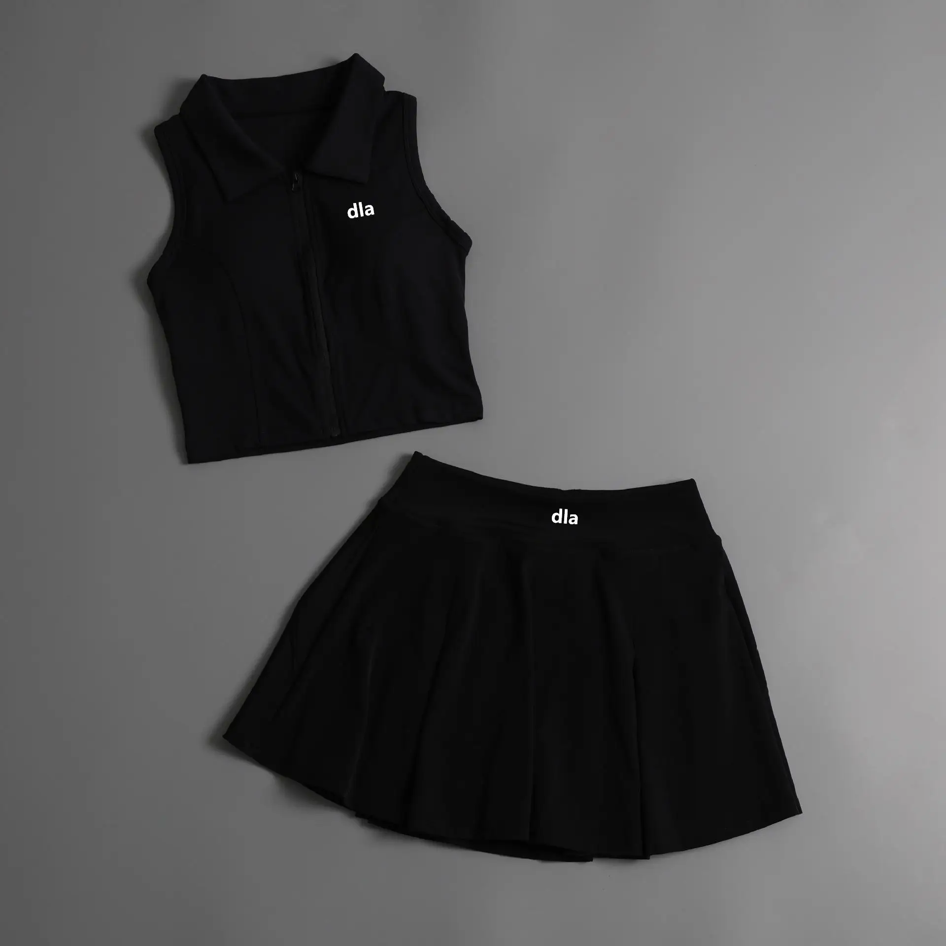 Tennis outfit set for women 2026 sleeveless top with collar and zipper fastening for chest support fitness set yoga outfit