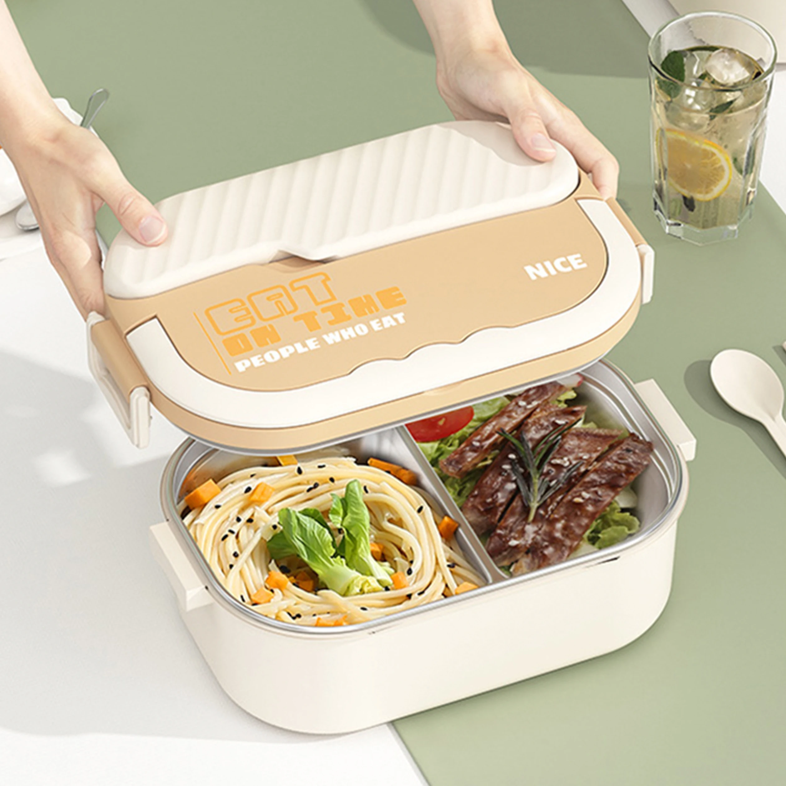 304 Stainless Steel Lunch Box for Students and Office Workers, Portable Large Capacity Lunch Box with Cutlery