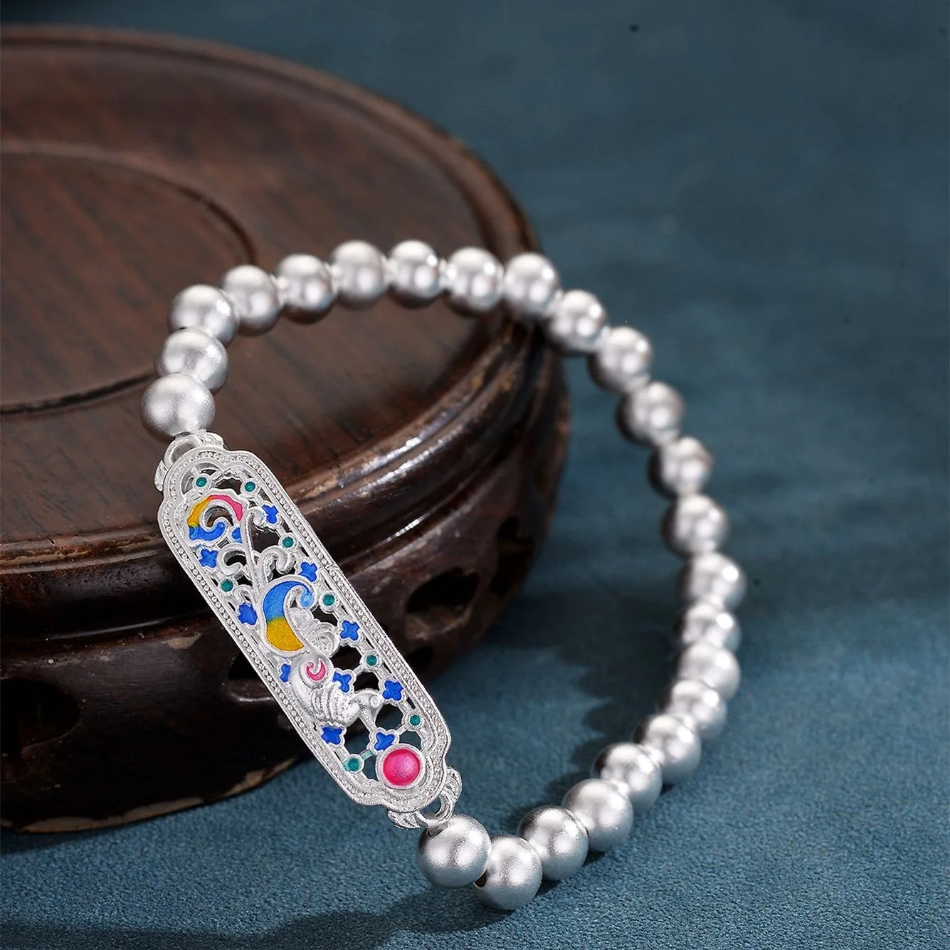 New in Charms Colored Enamel Bird Flower Bracelets for Women Classical Hollow out Round Beads Bracelet Banquet silver Jewelry 