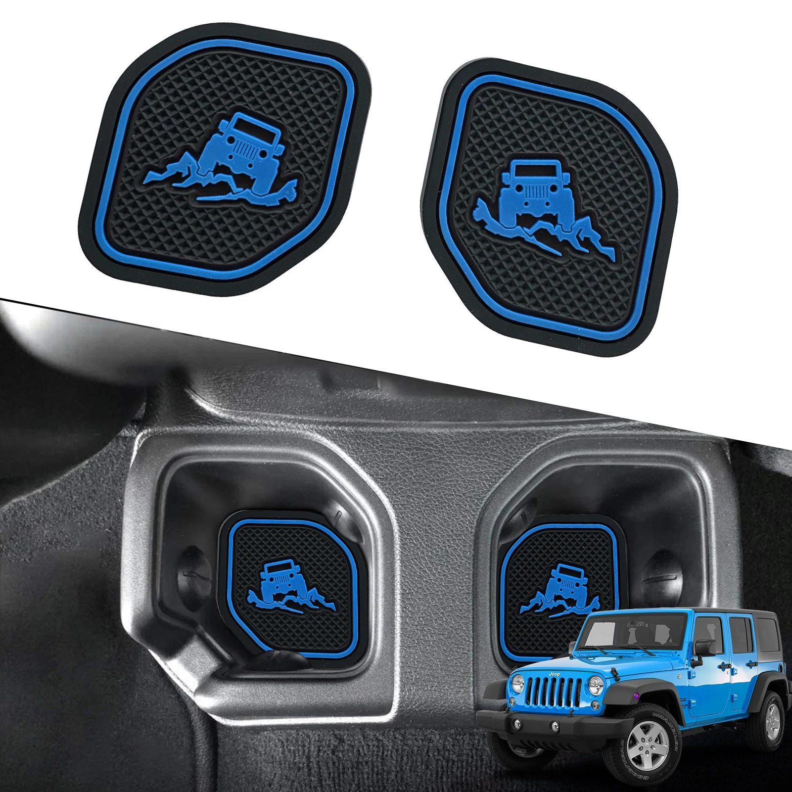 Almofada de slot antiderrapante para copo antiderrapante para Jeep Wrangler, tapete antiderrapante, tapete de bolso, suporte de copo interior, Jl Jlu, 2020-2023