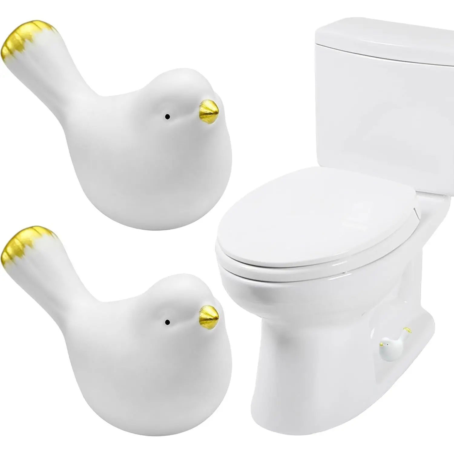2 Pack Cute Bird Ceramic Toilet Bolt Caps, Decorative Rust-Proof Toilet Screw Covers, Stylish Cover Toilet Bottom Base, Easy Ins