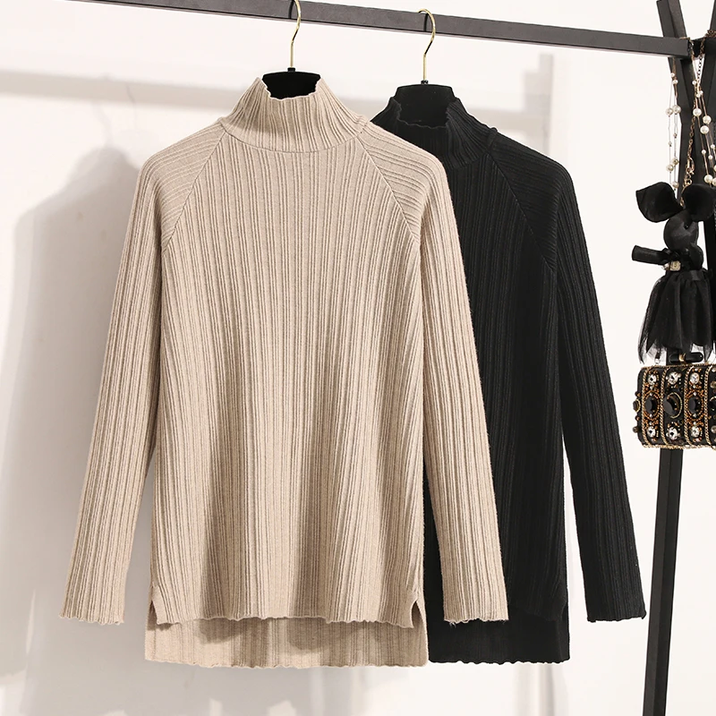 

Женский пуловер больших размеров, водолазка, базовый джемпер, осень-зима 2025, вязаный свитер с длинными рукавами, мягкие однотонные вязаные топы нестандартной формы