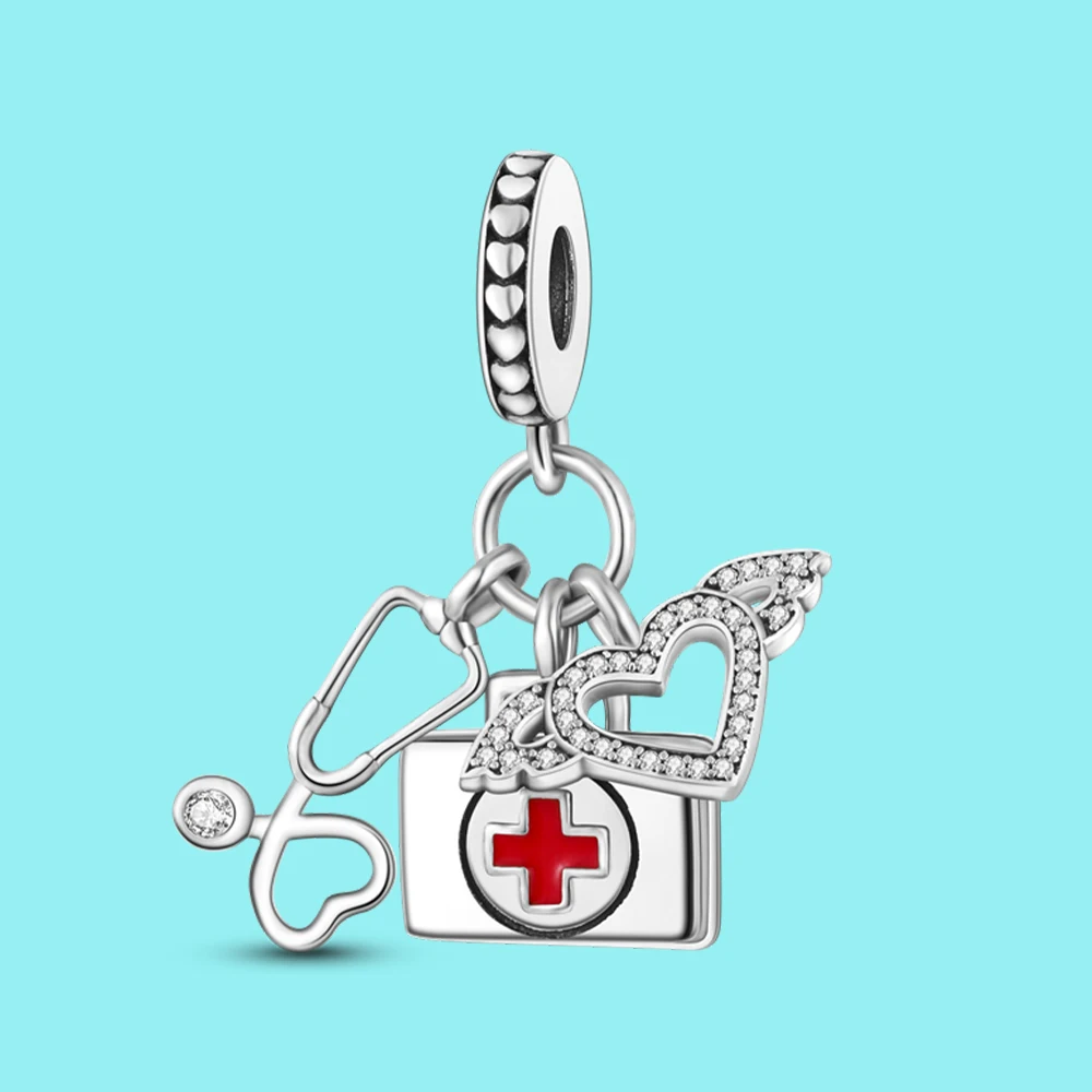 Pendentif breloque perle 925 en argent Sterling stéthoscope trousse de premiers soins ajustement Bracelet Original pour la fabrication de bijoux cadeau de saint valentin