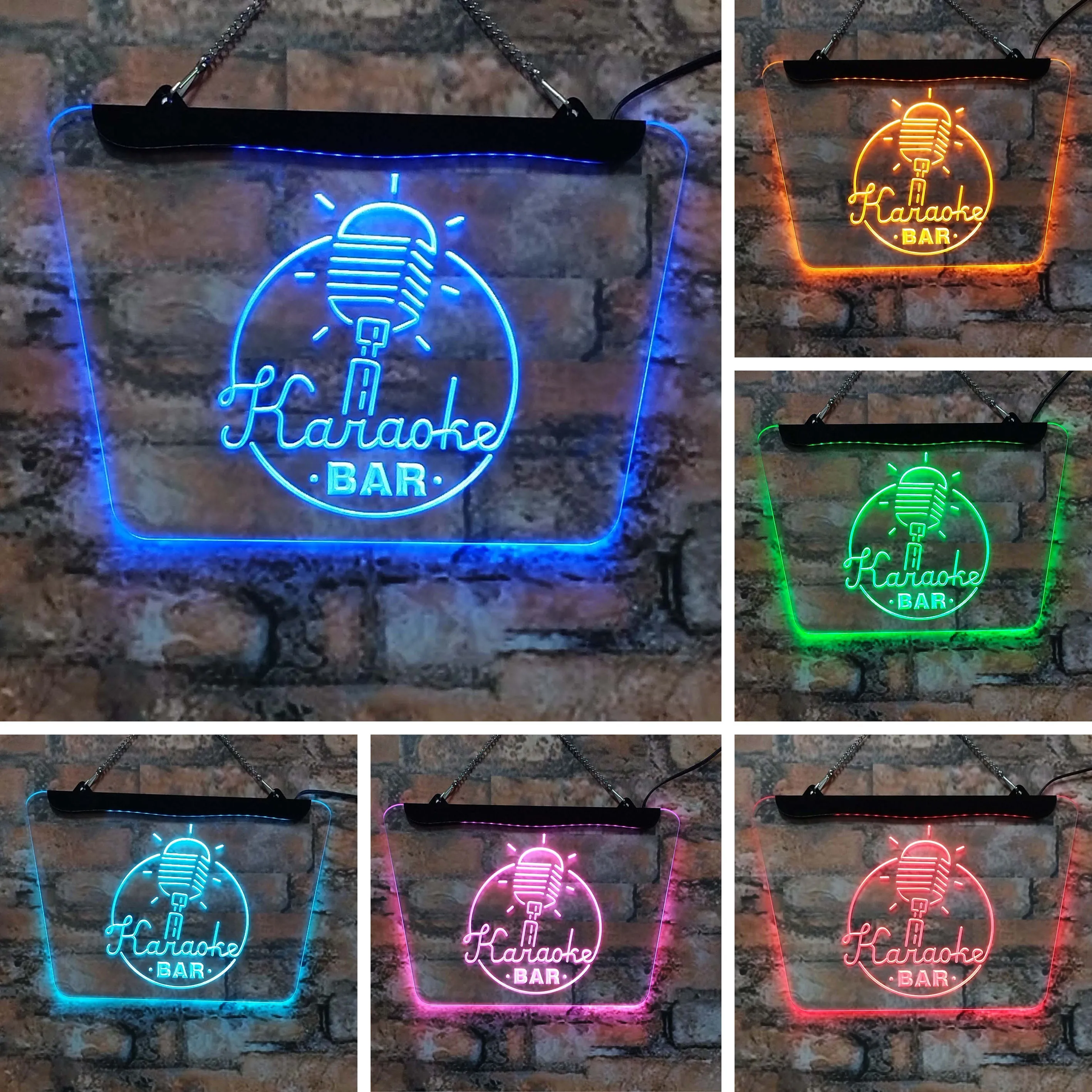 Karaoke music bar microphone LED neon sign Acrylic board home decoration interior wall art Pink 20*30 for room men cave store