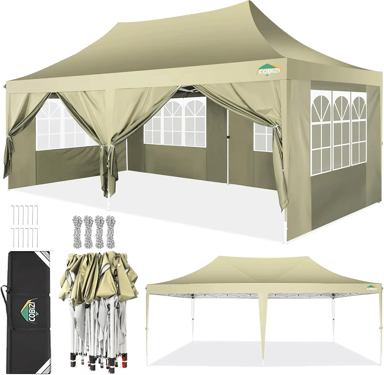 10x20 Pop up Canopy Tent with 6 Sidewalls, Easy Set up Canopy Tents Gazebos for Parties with Metal Frame, Waterproof & UV50+