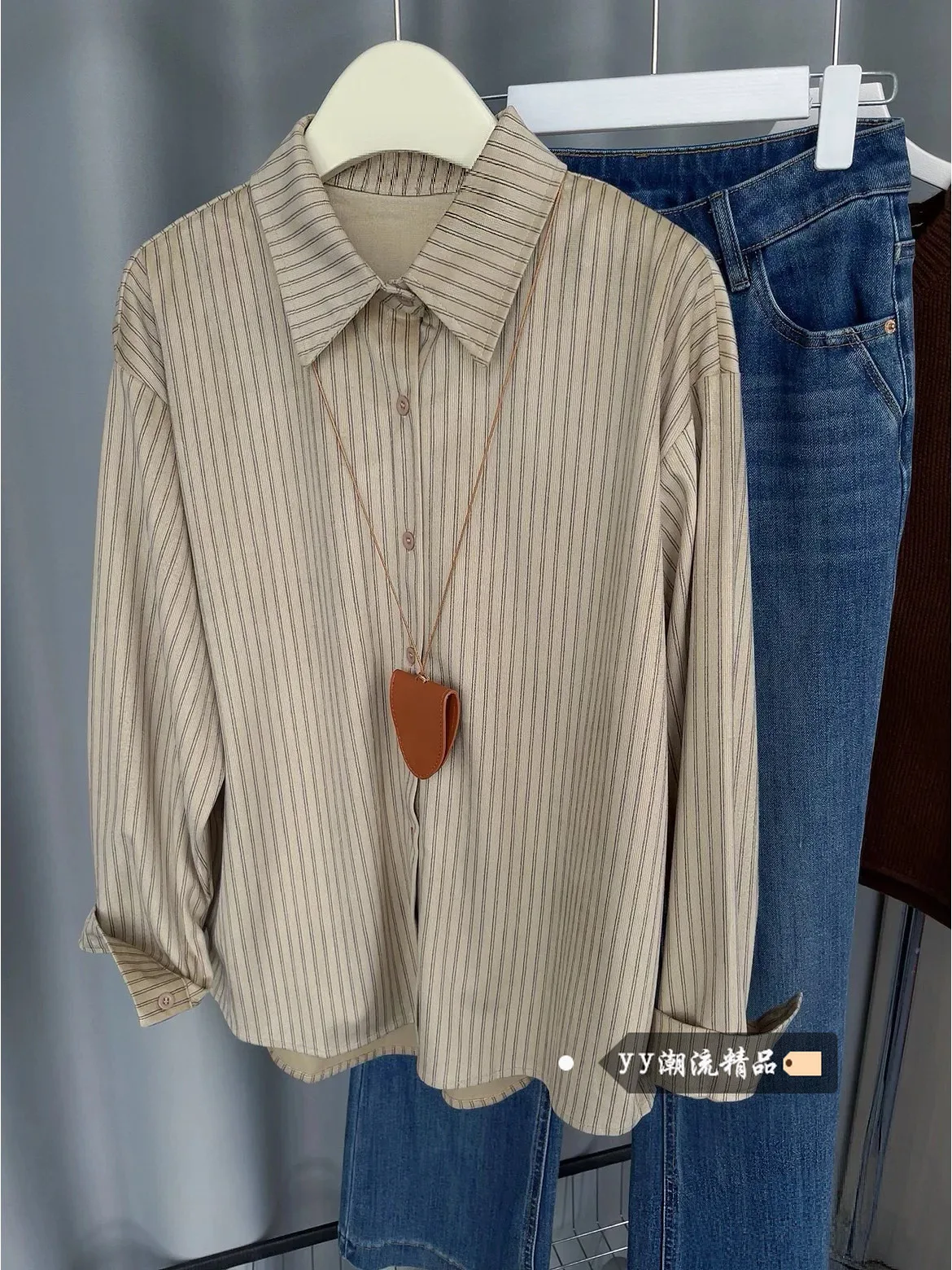 

Женский топ в стиле ретро с винтажным свободным воротником, в полоску, для похудения, в стиле «хонгконский шик», свободного кроя, для зимы