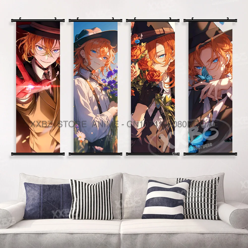 Anime Bungo Stray Dogs Figuren Home Dekoration Wandkunst Hängende Malerei Schriftrollen Bilder Leinwand Dazai Osamu Druckplakat – Detail 3