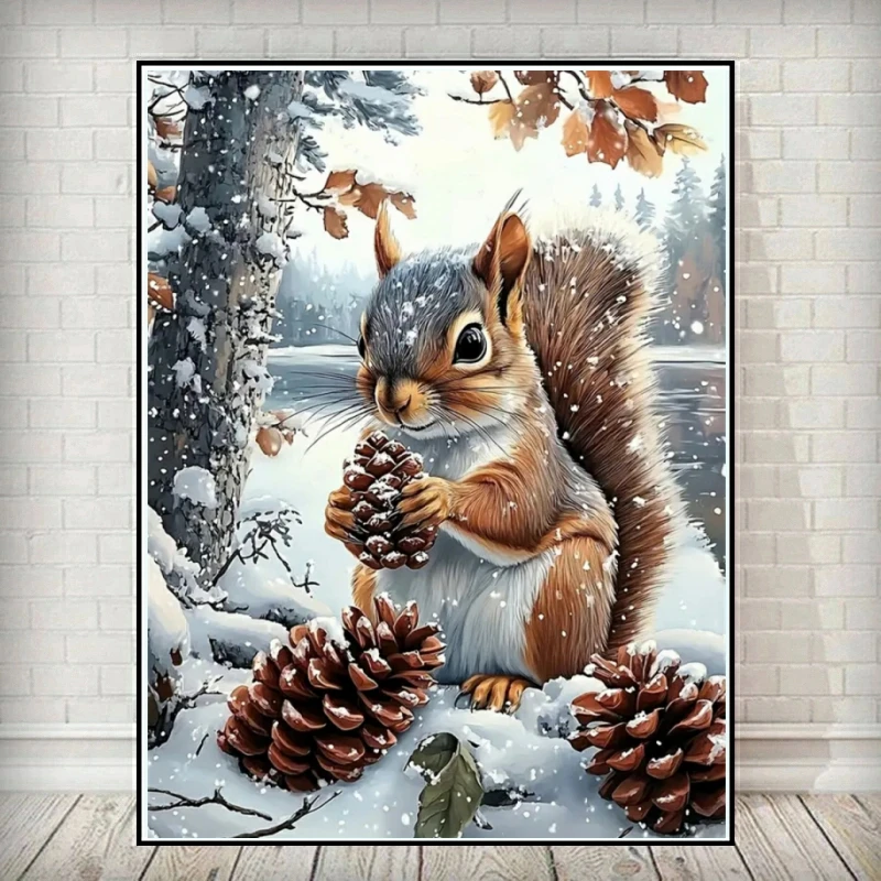 Neu eingetroffen: Niedliches Eichhörnchen-Tier-Mosaik zum Selbermachen – Diamantmalerei Winterbild mit Strass-Stickerei, Handarbeit für Heimdekoration