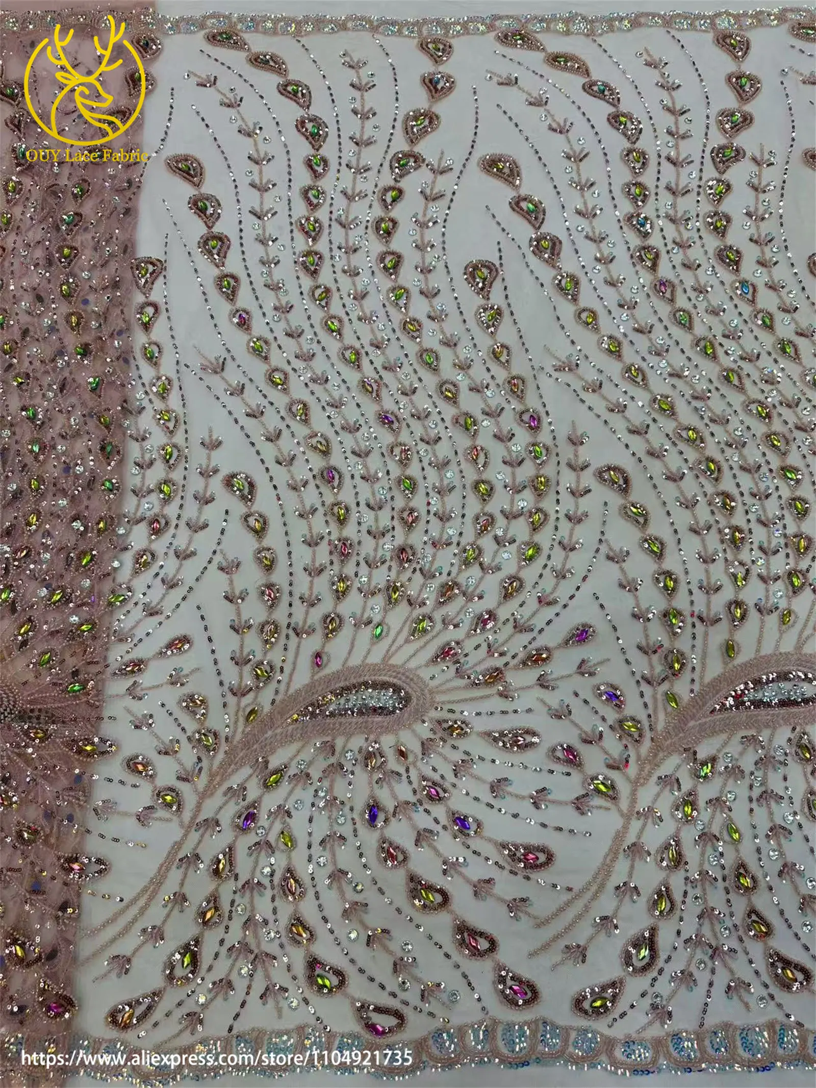 Teakrot Eleganter Afrikanischer Luxus-Spitzenstoff 2026 Luxuriöser Nigerianischer Französischer Perlen-Pailletten-Spitzenstoff für Hochzeitskleider – Detail 20