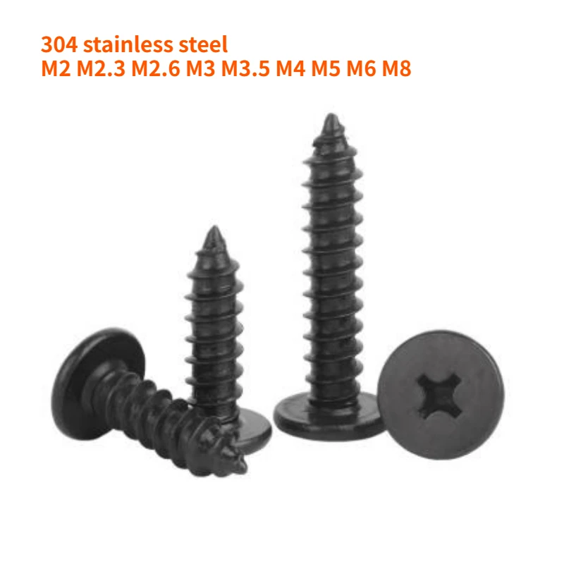 Black 304 Stainless Steel CA Black Cross Flat Head Self-tapping Screw M2 M2.3 M2.6 M3 M3.5 M4 M5 M6 M8 Ultrathin Wood Screw