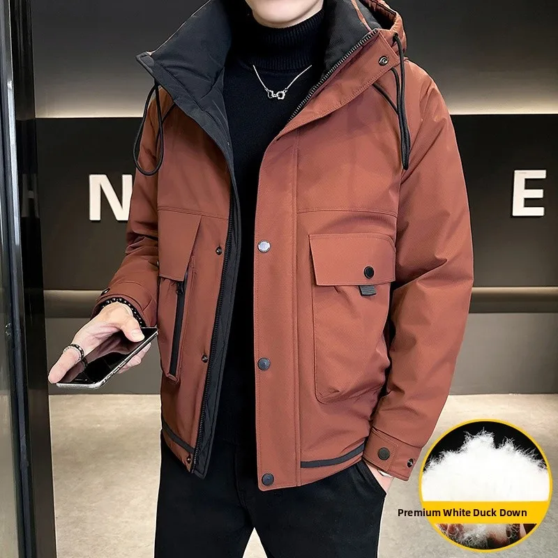 

Мужская утепленная зимняя пуховая куртка: модная рабочая одежда, защита от холода, высокая теплопроводность, наполнитель из пуха.