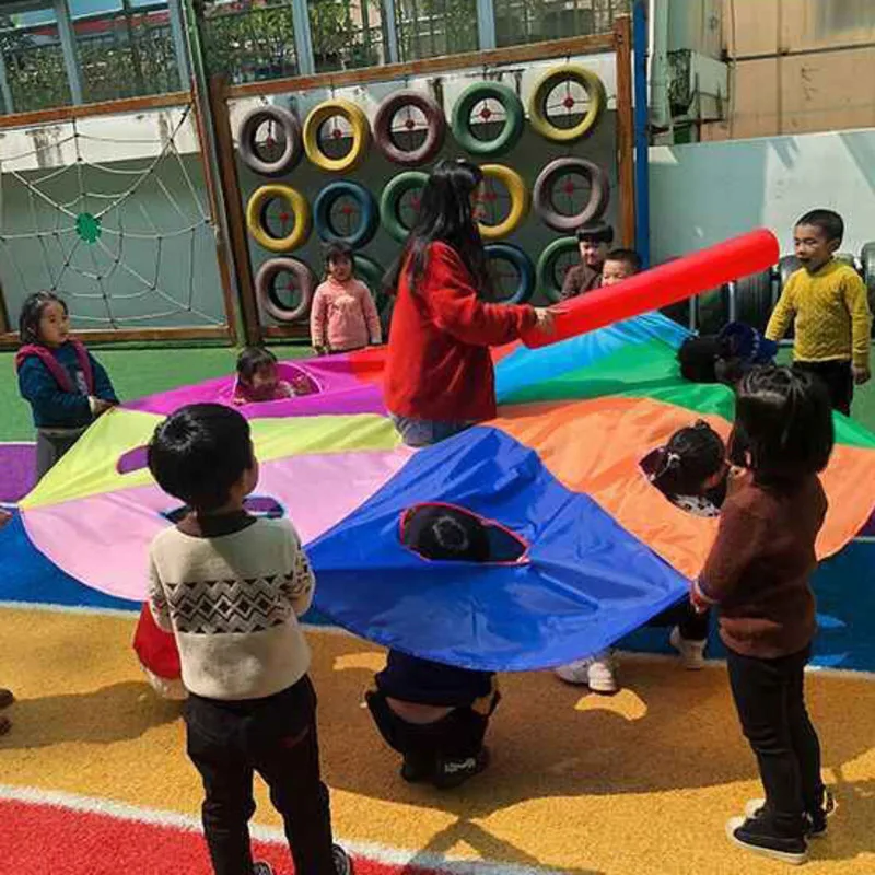 Development Outdoor Rainbow Umbrella Parachute Toy Rainbow Colorful Jump-sack Children Outdoor Sports Umbrella Kids Gifts