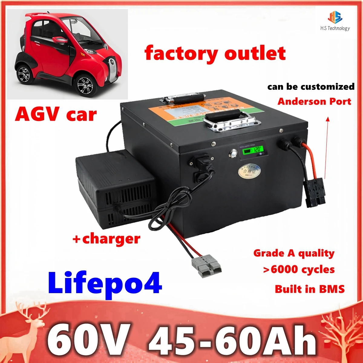 

AGV Lifepo4 60V 45Ah 50Ah 60Ah Lithium Battery for 3000W Mini Motorized 3wheel Adult Electric Tricycle Covered Mobility Scooter