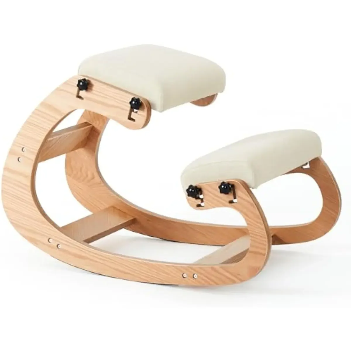 Ergonomic Wooden Kneeling Stool with Rocking Base and Height-Adjustable Cushion for Posture Support Home Office Use Beige Natura