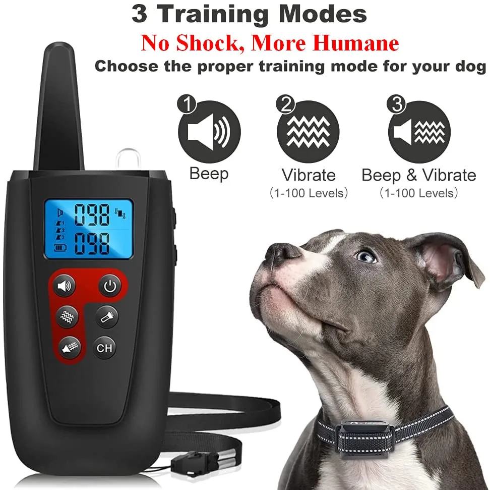 No Shock No Pins Dog Training Collar 3300ft Remote IP67 Waterproof Rechargeable Pet Training Collar Sound Vibration Shock Free