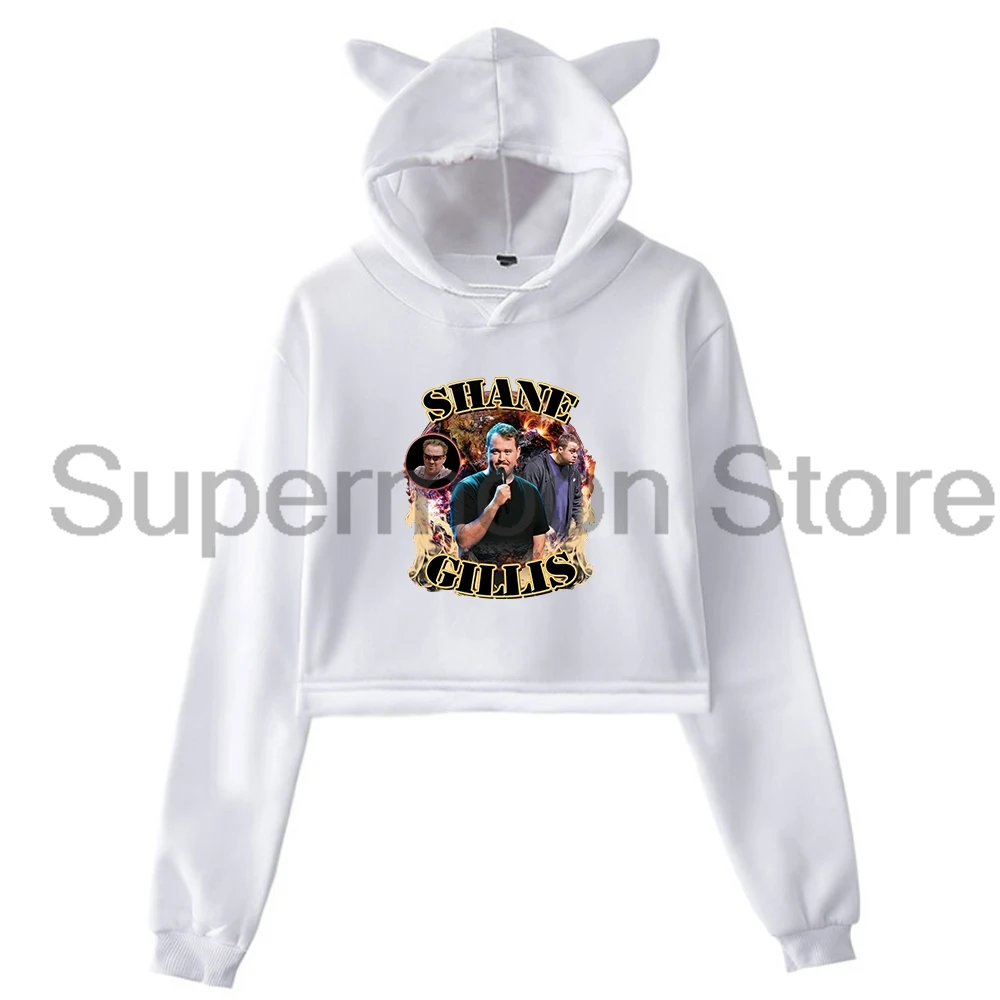 Shane Gillis 90s Vintage Streetwear Female Cat Ears Hoodie Long Sleeve Crop Top Women Fashion Clothes