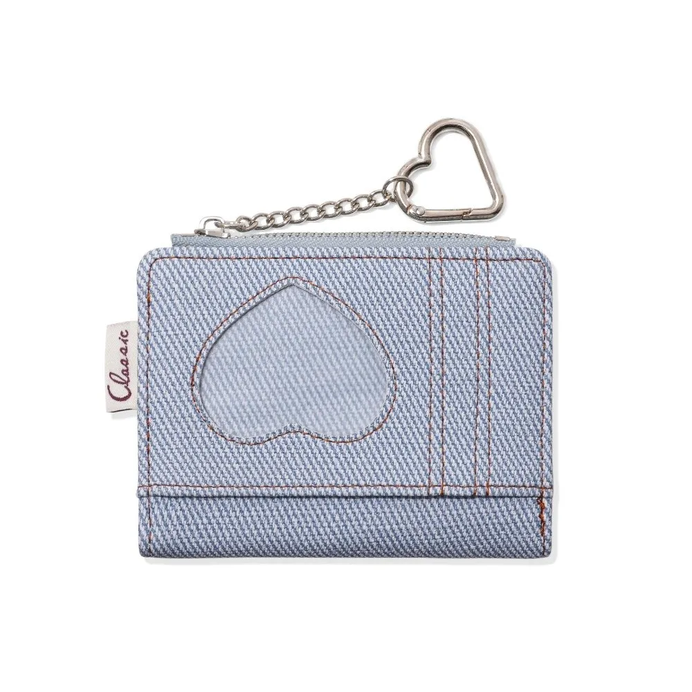 Gifts PU Short Wallet Heart Window Metal Chain Card Holder Wallet Snap Closure Bag Accessories
