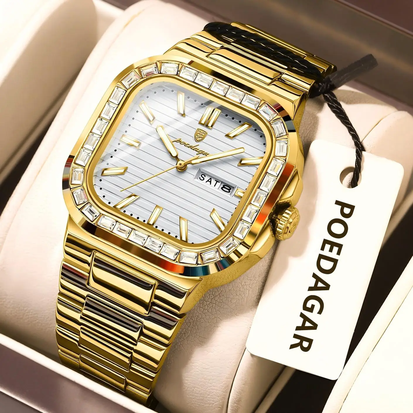 

POEDAGAR Роскошные деловые мужские наручные часы Водонепроницаемые светящиеся мужские часы из нержавеющей стали Дата Неделя Модные кварцевые часы для мужчин