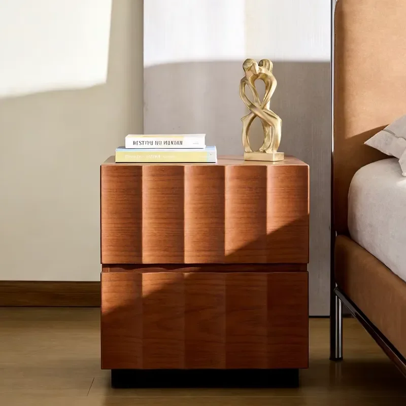 Modern Solid Wood Minimalist Bedside Table with 2 Drawers and Storage Bedroom Furniture Package Solution