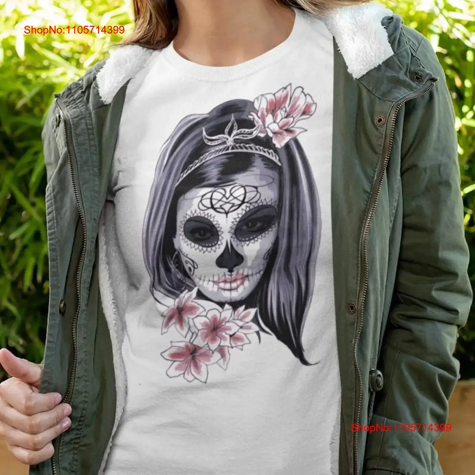 Los Muertos Girl Flowers Sugar Skull Day of the Dead Dia de Mexican Heritage Love T Shirt vintage Washed Casual Versatile