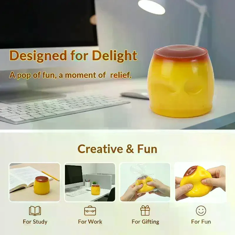 Simulation Caramel Pudding Squeeze Toy Durable  Stress Relief Toy for Kids Adults Daily Play Use