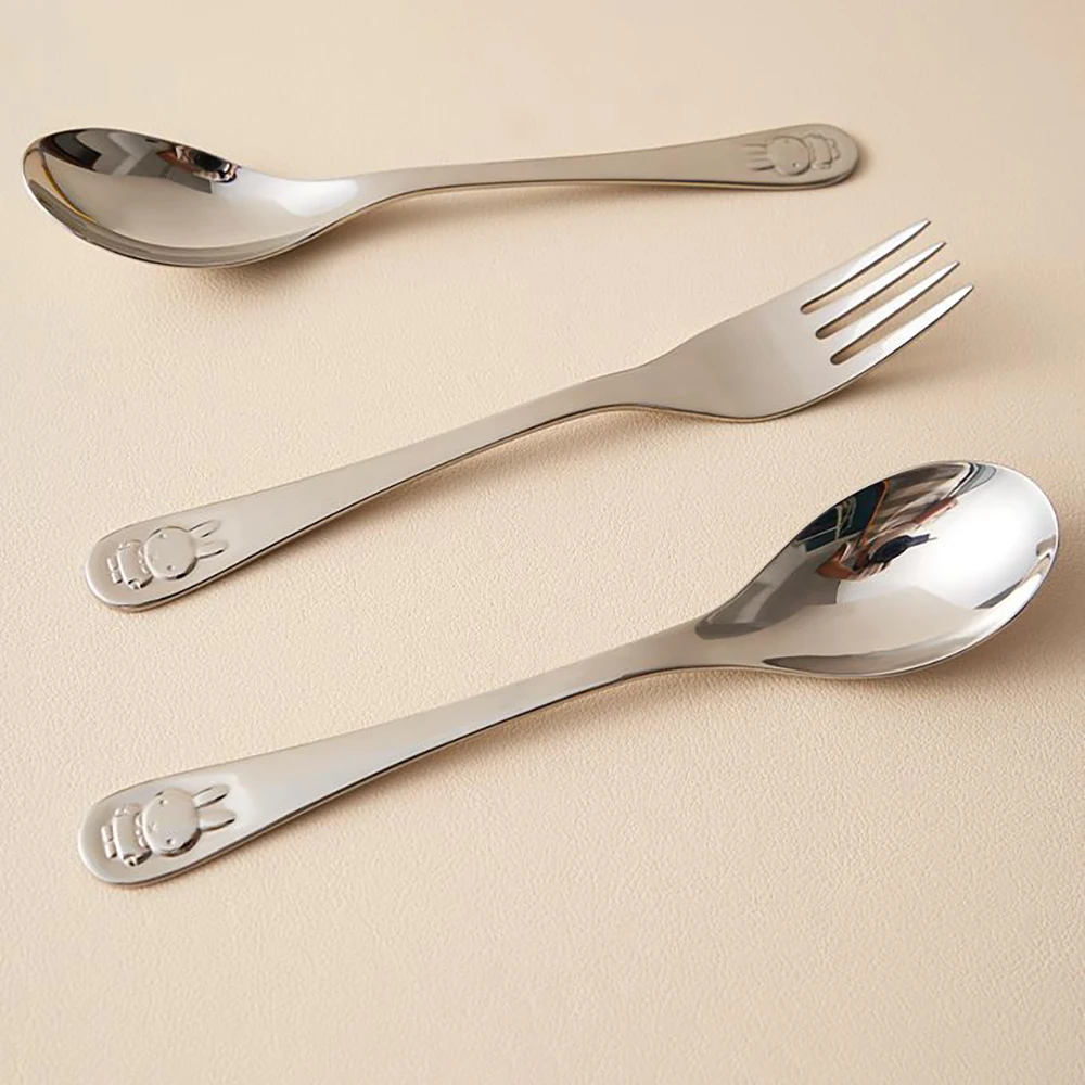 Kawaii Miffy New Arrivals Cute Children Tableware Cartoon Rabbit Stainless Steel Knife Fork Spoon Suit Girl Gift