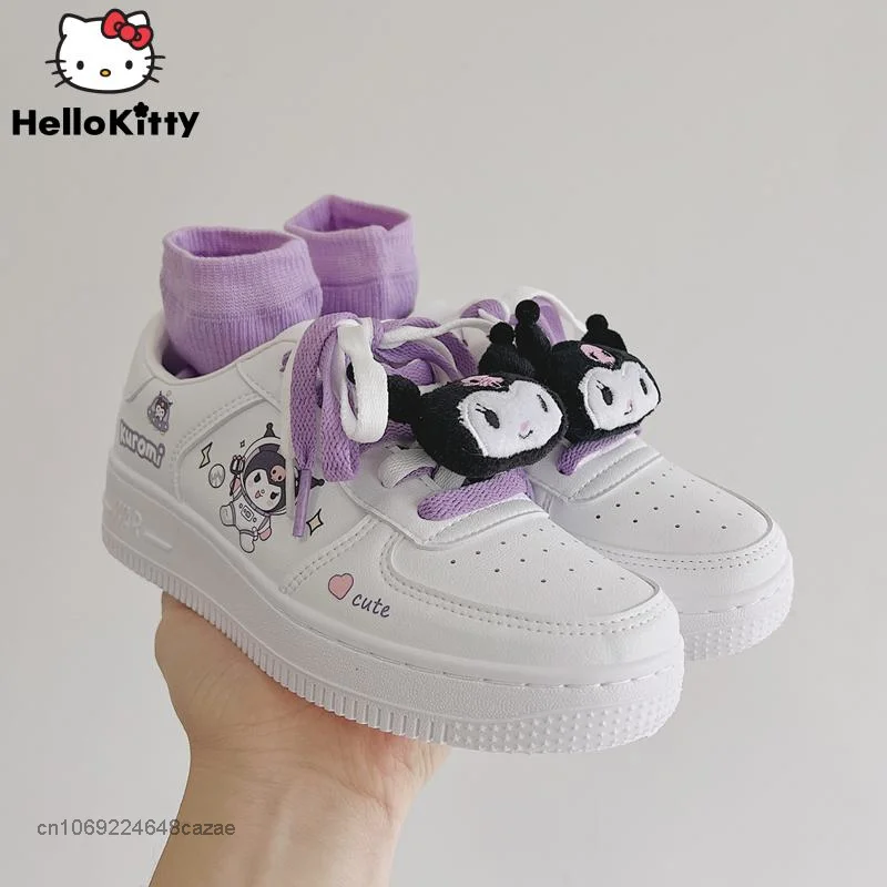 Sanrio Kuromi Purple Printed Cute Small White Shoes Korean Casual Style Student Sister Sneakers Y2k Fashion Flat Shoes Women