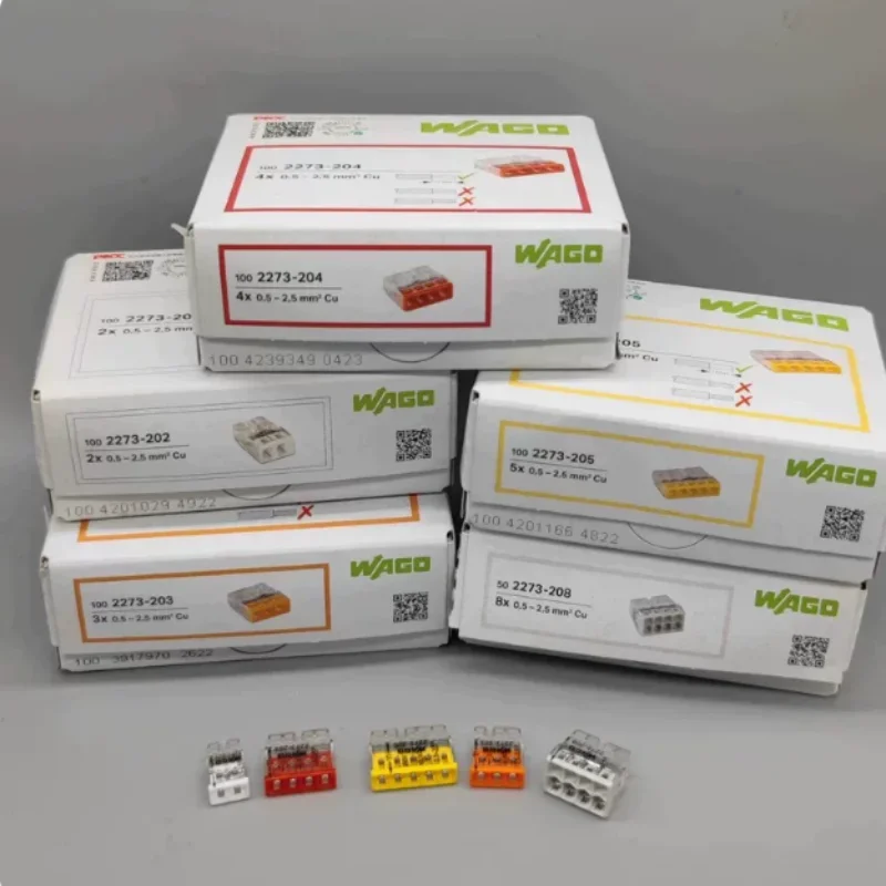 Original WAGO 2273‑202‑208 Push‑in Wire Connector 2‑8P Compact Splicing Terminal for Junction Box Solid Copper Wire 0.5‑2.5mm²