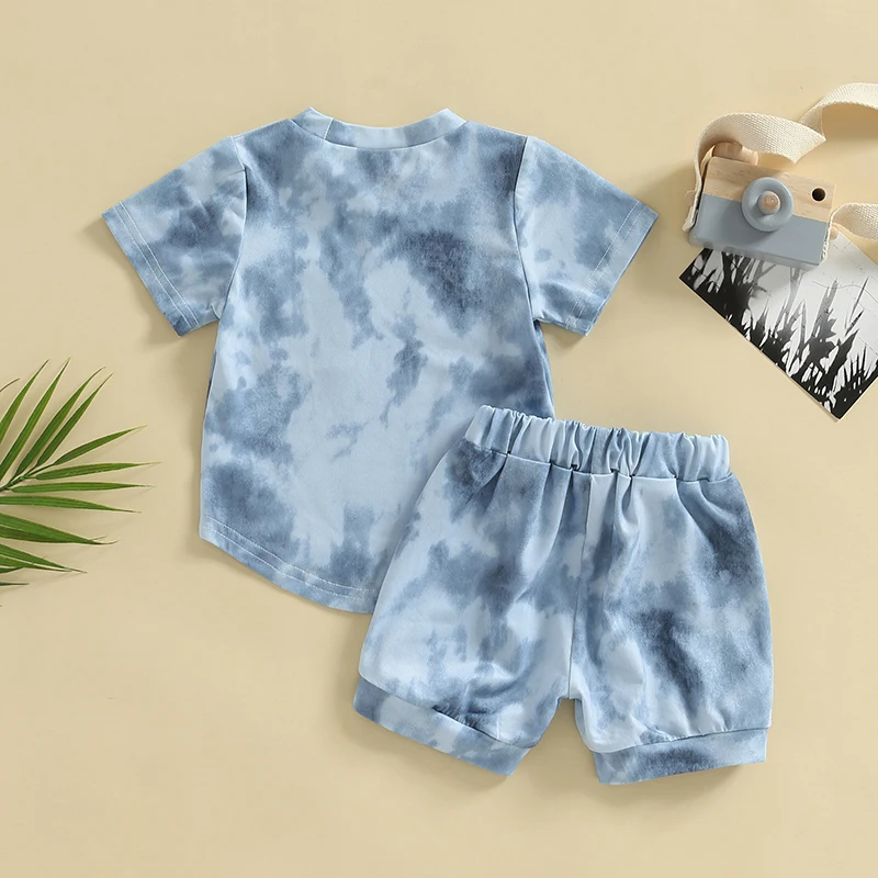 Baby Boys Shorts Set Tie-dye Print Short Sleeve Crew Neck T-shirt with Elastic Waist Shorts Summer Outfit