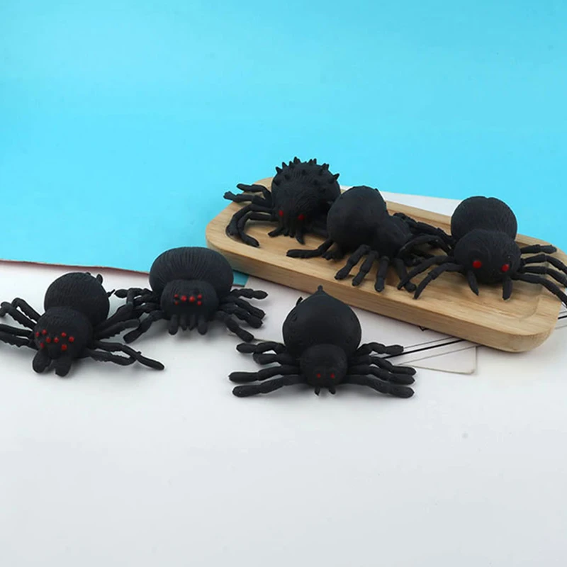 Novelty Creative Black Spider Squeeze Toy Horror Scary Spider Anti Stress Ball Decompression Toys For Kids Adult Halloween Gift